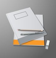 School notebooks with pencils and eraser template