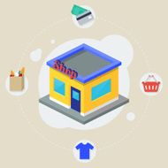 Shop isometric building flat icons