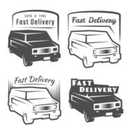 Delivery and shipping related labels on white background