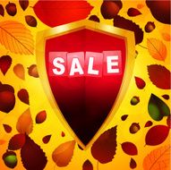 Autumn sale label over a shield