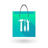 Blue shopping bag icon with a tool set