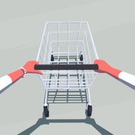 Female hands pushing empty shopping cart