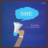 Hand holding megaphone with SME (Small and medium enterprises N3