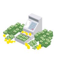 Open Cash Register Machine with a lot of money