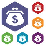 Dollar purse rhombus icons N2