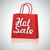 Realistic red shopping bag rope handles on grey glossy background