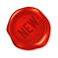 New text on vector red wax seal isolated white
