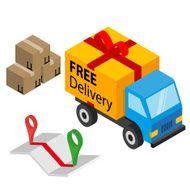 Delivery cargo with box map and pins