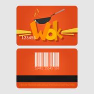 Wok restaurant Template loyalty card design Flat style vector illustration
