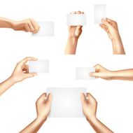 Hands holding blank cards poster