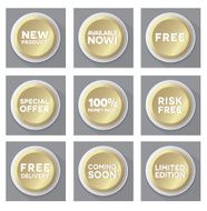Set of golden vector buttons