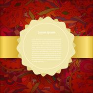 Golden label on the red floral background Vector illustration N2