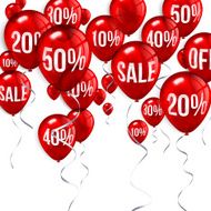 Flying party balloons with text SALE and discount N2