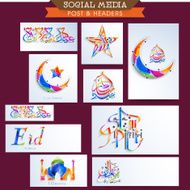 Eid Mubarak celebration social media ads or headers