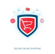 Secure shopping and safe e-cmmerce flat icons illustration