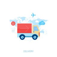 Online shopping and purchase delivery Lorry or truck over world