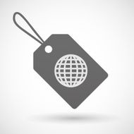 Shopping label icon with a world globe