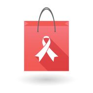 Red shopping bag icon with a social awareness ribbon