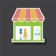 Shop building with open sign icon N2