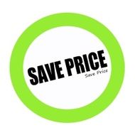SAVE PRICE black stamp text on green