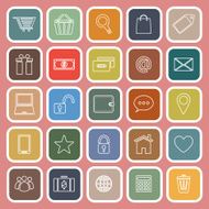 Ecommerce line flat icons on red background