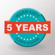 5 years warranty label with ribbon Flat design N2