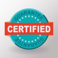 Certified guarantee flat label with ribbon Flat design