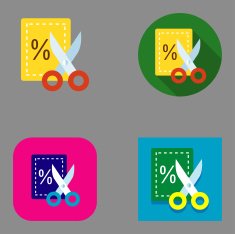 Flat Coupon and Scissors icons