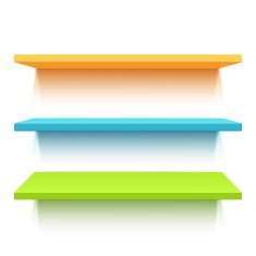 Three colorful realistic shelves