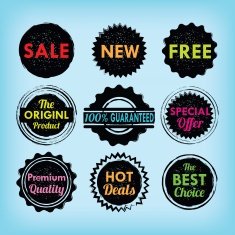Set of black and colorful labels badges stickers