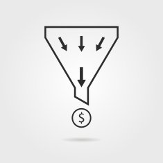 black sales funnel with coin and shadow
