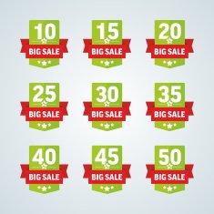 Big sale 10-50 percent green badge with red ribbon N2