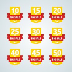 Big sale 10-50 percent yellow badge with red ribbon N2