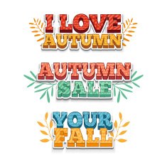 Set of colored autumn phrases in the volume cartoon style N2