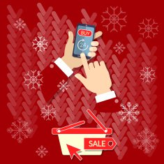 Christmas shopping men hand holding modern mobile phone N2
