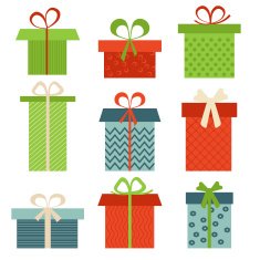 Set of nine colorful icons gift boxes Vector illustration
