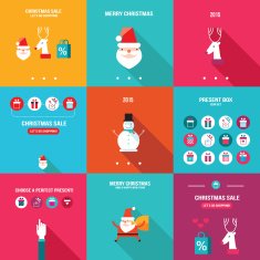 Merry Christmas Happy New Year Holiday banner set