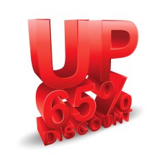65 percent discount on white background N2