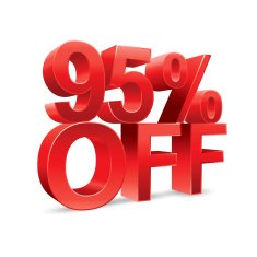 95 percent off Promotional discount on white background N2
