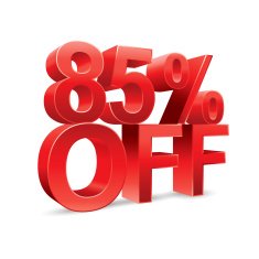85 percent off Promotional discount on white background N2