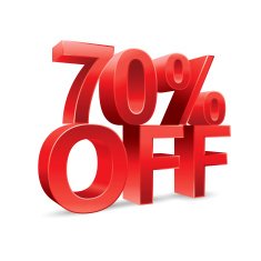 70 percent off Promotional discount on white background N2