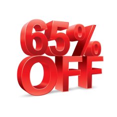 65 percent off Promotional discount on white background N2