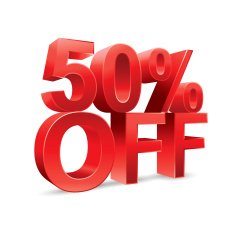 50 percent off Promotional discount on white background N2