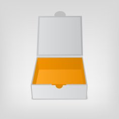 Gray squared box orange color inside Open box mockup N2