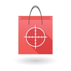 Red shopping bag icon with a crosshair N2