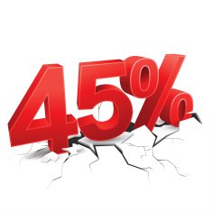 45 percent discount breaks ground on white background N2