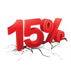 15 percent discount breaks ground on white background N2