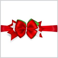 Christmas red bow with horizontal ribbon
