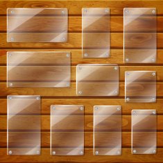 Transparent glass plates on wooden planks