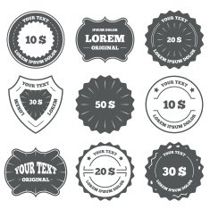 Money in Dollars icons Ten twenty fifty USD N5